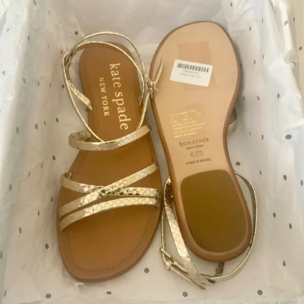 Kate Spade Womens Cove Metallic Gold Snake Leather Flat Ankle strap Sandals 6.5 - Picture 8 of 14